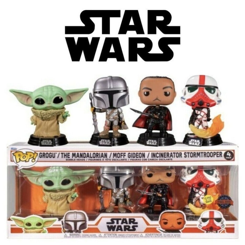 Funko Pop! Star Wars Grogu/ the Mandalorian/ Moff Gideon/ Incinerator Stormtrooper Glow in the dark 4-pack Special Edition