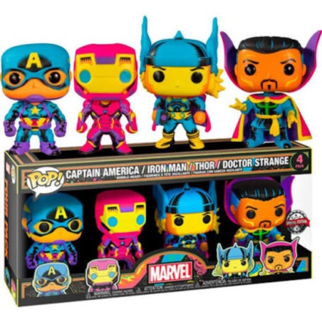 Funko Pop! Marvel Black Light Captain America/Iron Man/Thor/Doctor Strange 4-pack