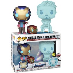 Funko Pop! Marvel Avengers Endgame : Hologram Tony Stark & Morgan w/ Helmet Glow in the dark 2-Pack Special Edition