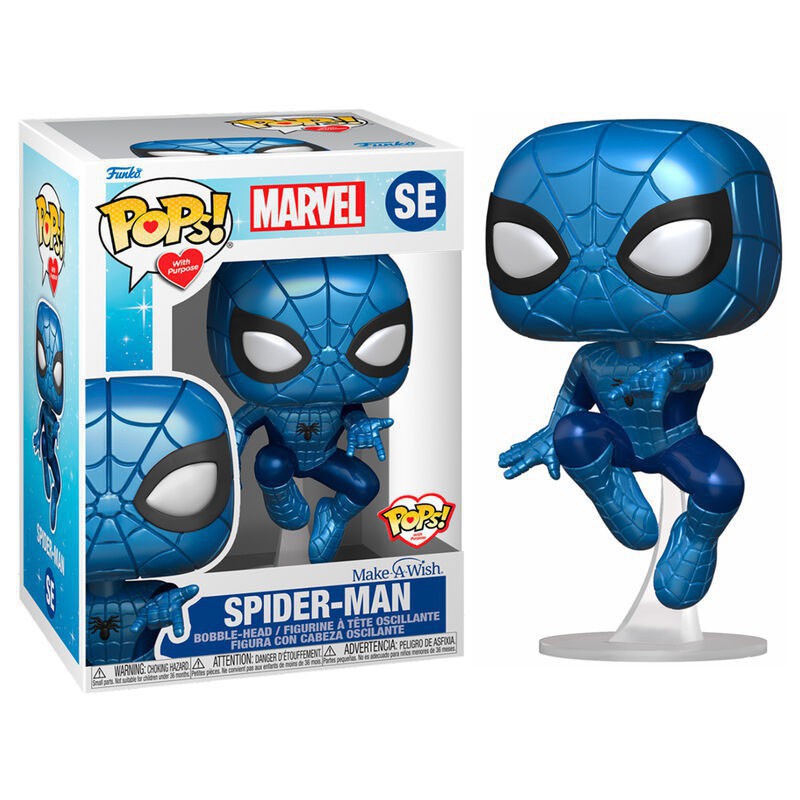 Funko Pop! Marvel Spider-Man (Make-A-Wish | Blue Metallic) Amazon Exclusive SE